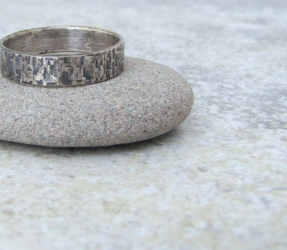 Mens Wedding Band Silver Hammered Wedding Ring Distressed
