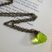 Lime Green Necklace, Lime Green Glass Crystal on Antiqued Bronze