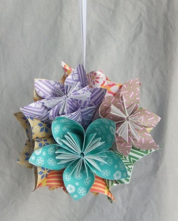 hanging flower origami ball Decoration Flower Wedding Pull Flower Ball Decor Paper Fan Flowers
