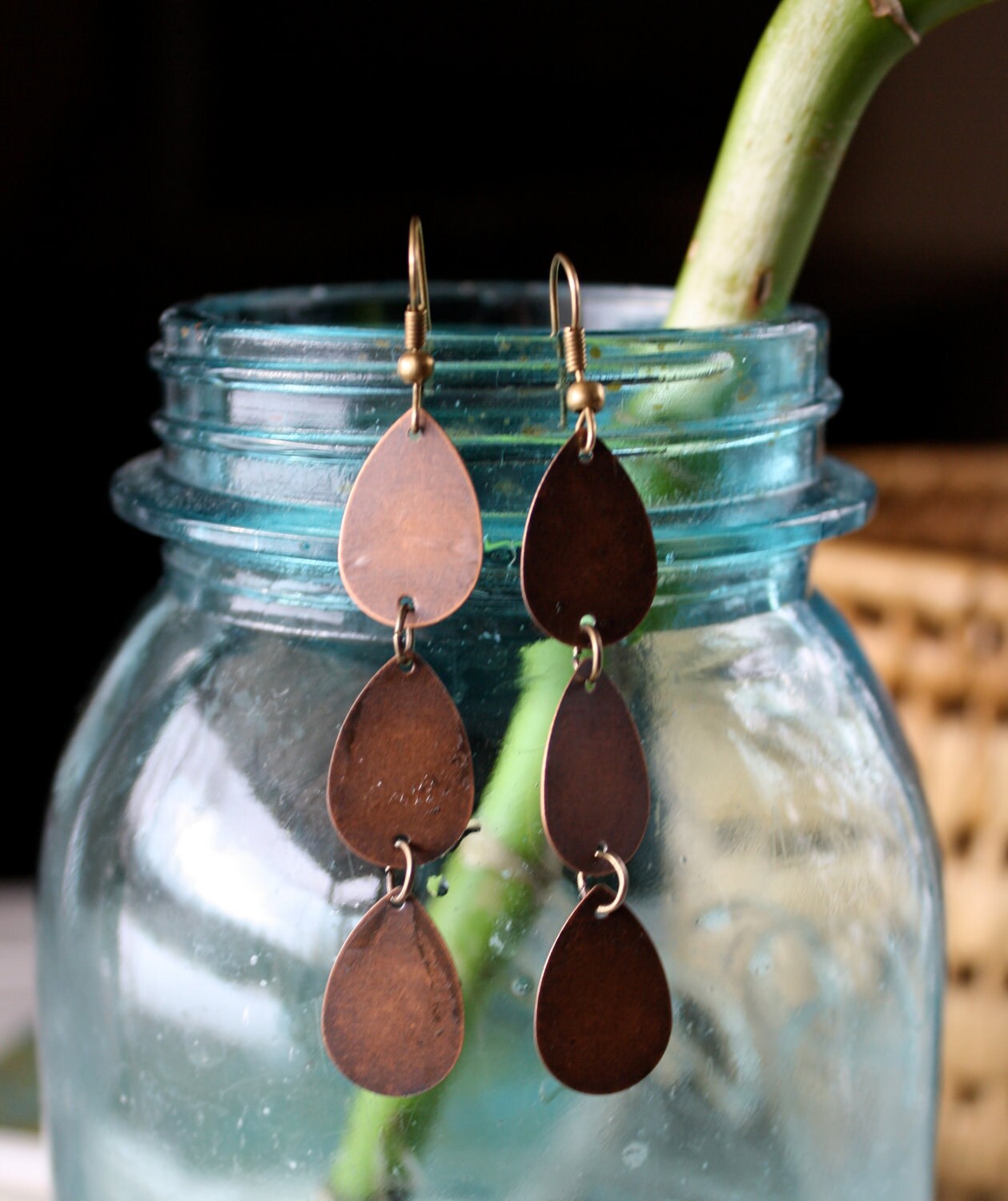 Copper Earrings Dangle Earrings Copper by RedGiraffeDesigns