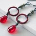 Red Pyrite Sterling Silver Earrings Red Patina Copper Circle Link Glass Teardrop Long Dangle Artisan Jewelry