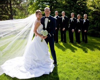 Swarovski Crystal Chapel Length Veil, Scattered Crystals - White, Diamond White, Light Ivory, Ivory, Blush or Champagne