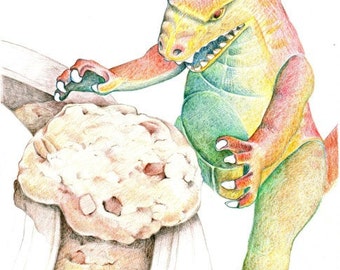 Art Print "COOKIE MONSTER" From Original Watercolor Drawing Painting Food Kitchen Decor, Children illustration