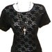 LACEY - 90s - Black Sheer - Lace Leaf Pattern - Tee Shirt - Short Sleeve - Pullover - Recycled - Feminine Stretch Layer