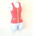 Coral Salmon - Ribbed Tank Top - Vest - Hand Made - Embellished -Batik - Gold Buttons - UNIQUE - Preppy - Summer - Pullover