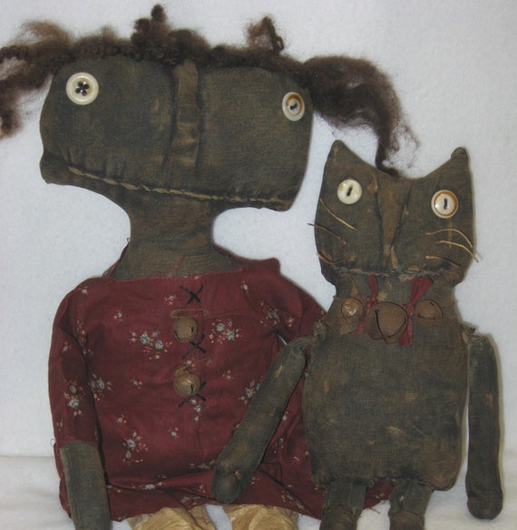 Millie and Moe Primitive 15 Black Doll \u0026 11 Cat