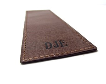Father's Day Gift, Leather Bookmark, Personalized Monogrammed Mens Gift, Brown Leather Bookmark, Men, Dad, Soldier's Gift, Father's Day