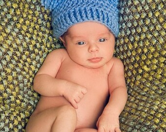 Blue Jester Hat - White Jester Hat - Pom Pom Hat - Harleqin Baby Hat - Harlequin Hat - Crochet Baby Hat - Newborn Photo Prop Baby Hat - Prop