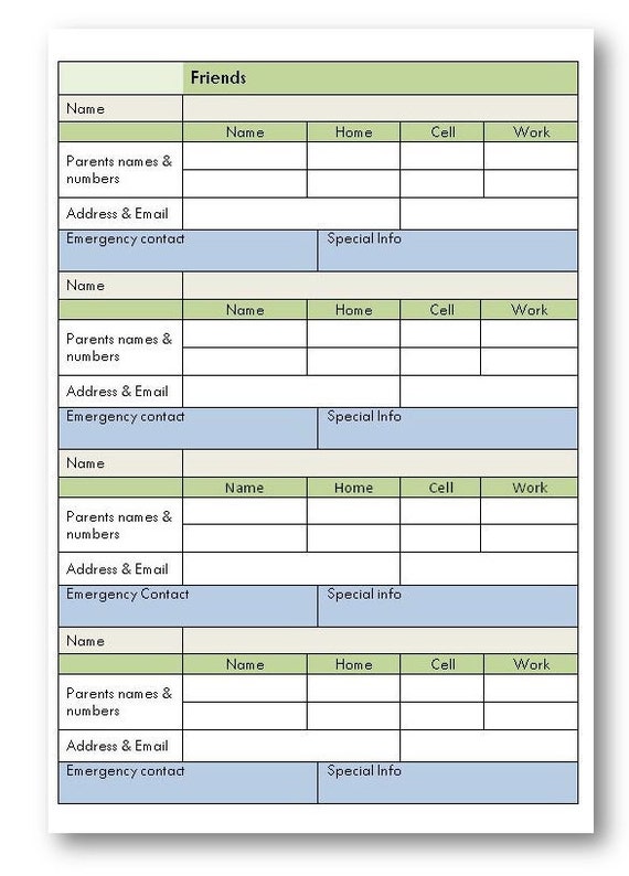 Child Friend Information / Planner Page / by ataglancegraphics