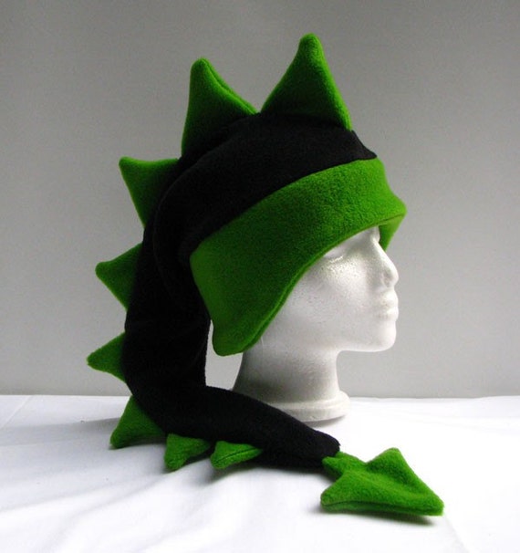 Dragon Hat - Black / Green Fleece Dinosaur Mens Womens Hat by Ningen Headwear