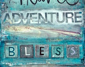 Live Travel Adventure Bless - large paper print - inspirational travel artwork, word art typography poster, teal, turquoise