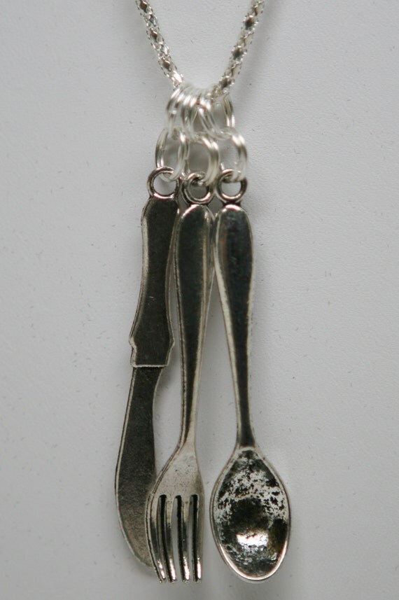 Knife Fork and Spoon Necklace Fun Silverware jewelry. 2111