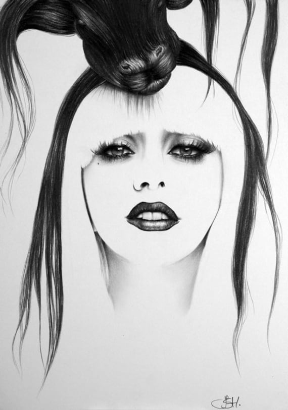 Lady Gaga Pencil Drawing Fine Art Portrait Print Hand Signed