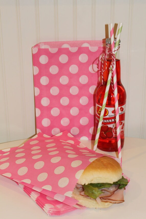 Paper Sandwich Bags - 20 PINK POLKA DOT Sandwich Bags, Large Party Favor Treat Bag, Bakery, Wedding, Candy Buffet, Kids Party, Girls Il_570xn