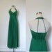 Vintage 1970s Dress / 70s Bright Green Halter Maxi Dress / Rhinestones (small S)