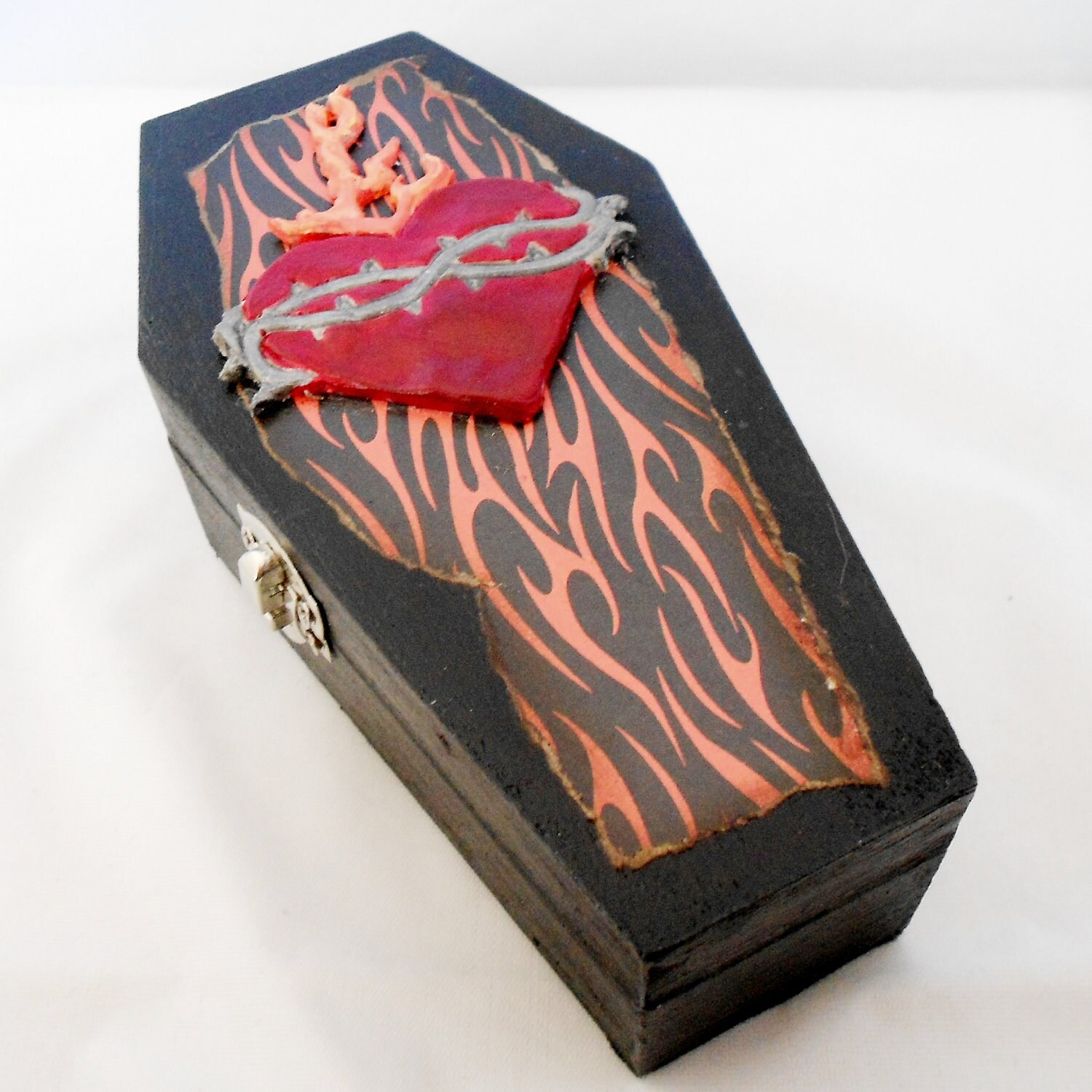 Coffin Gift Box Psychobilly Flaming Heart by NacreousAlchemy