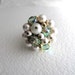 Green and pearly cocktail ring, upcycled vintage bead cluster on adjustable band