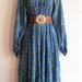 Reserved for Hannah....1960's 70's INDIAN COTTON Dress Gauzy Gypsy block printed blue with SATIN Yoke and Trim, size s