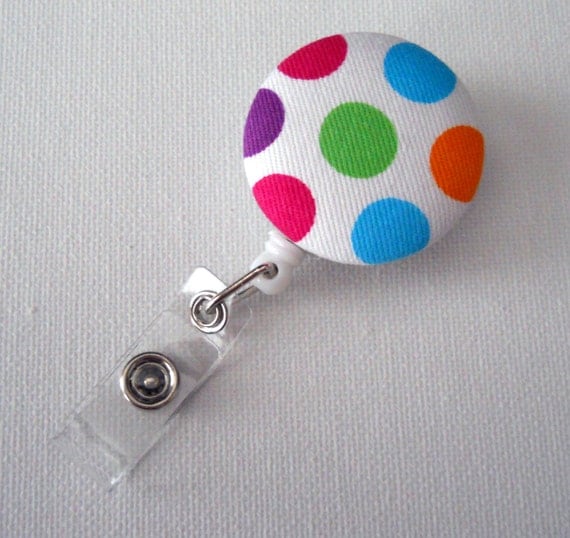 Rainbow Polka Dot Cute Badge Reel Retractable ID by BadgeShack