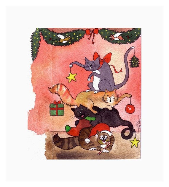 cat christmas card funny cats card cat art christmas singing christmas tree lights