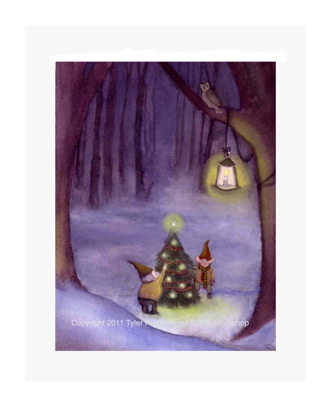 Christmas Card Gnome Elf Christmas Greeting Card Watercolor