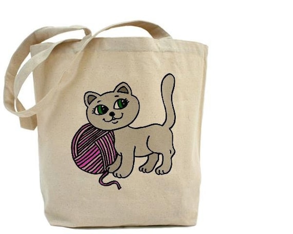 Cat Bag - Cotton Canvas Tote Bag - Knitting Bag - CRAFT Bag