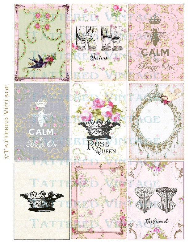 Girly Chic Tags Instant Download no.455 ATC by tatteredvintage