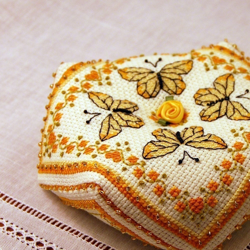 Yellow Butterflies Biscornu Cross Stitch Pattern Instant