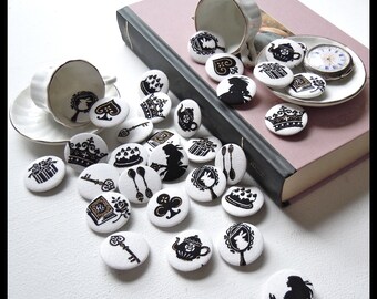 Alice in Wonderland Fabric Badge Set