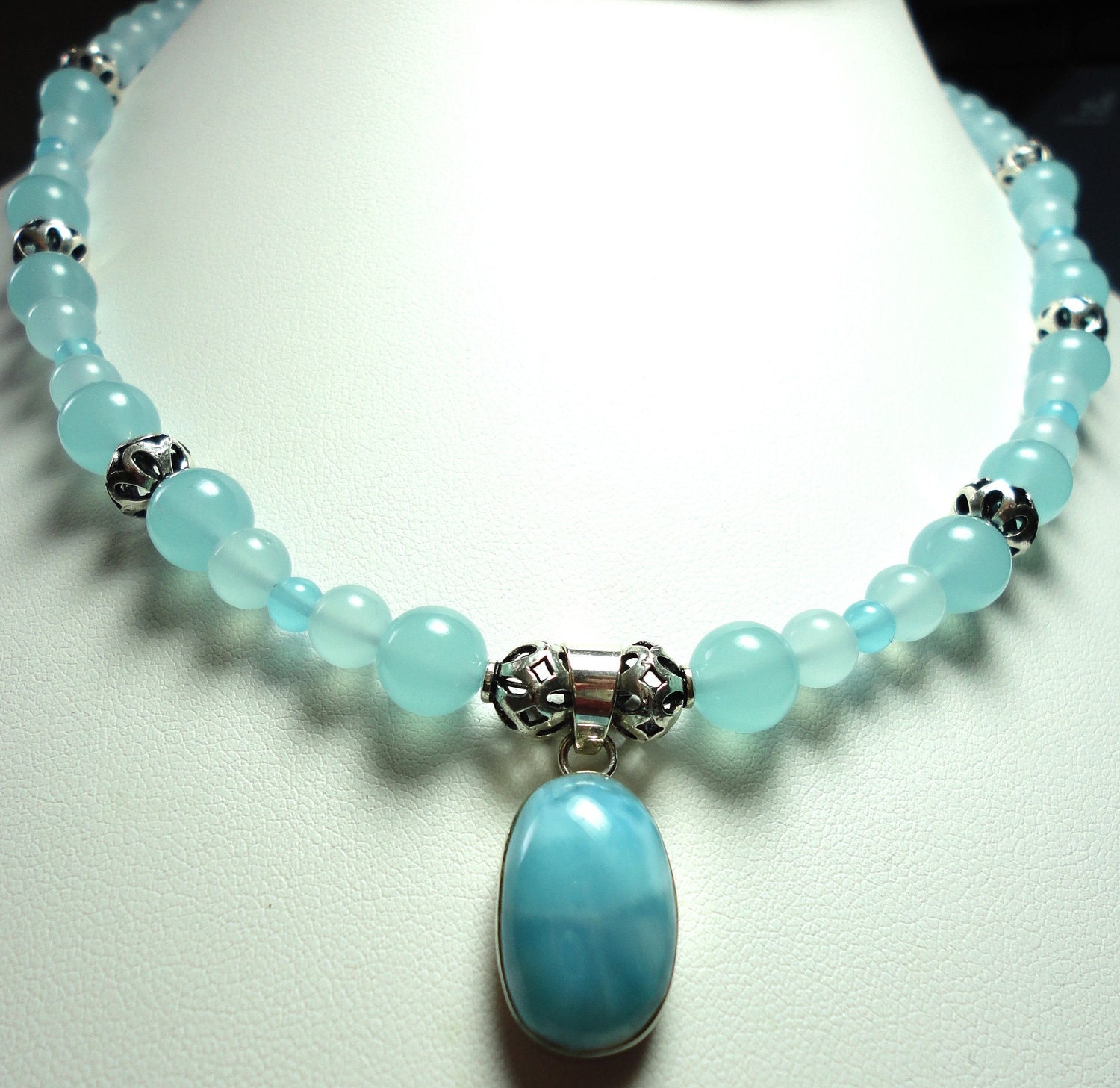 Larimar Pendant and Necklace in Sterling with Seafoarm