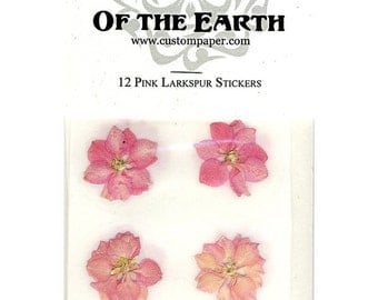 Pink Larkspur 1.5" Real Pressed Flower Decorating Stickers - pack of 12 - Not Dyed