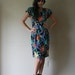 80s Does 40s Floral Dress NOS Bright Tropical Colors Cotton Cocktail Dress Shoulder Pads Size Medium med md (2-4-6)
