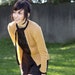 College cardigan - autumn yellow sweater with black trim, football game preppy style - small