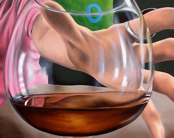 Grabbing a drink cognac snifter drinking bar scene oil painting reproduction 8x10 print