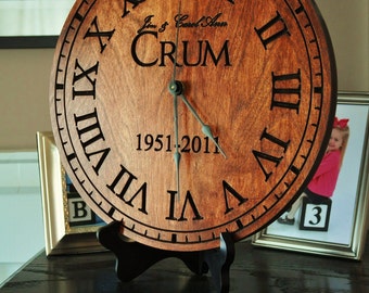 Personalized Clock Carved Engraved Wood 13 Inch Diameter by MRC Wood Products