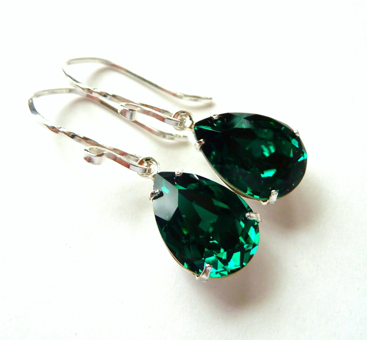 Emerald Green Crystal Earrings Swarovski Rhinestone Pear 8327