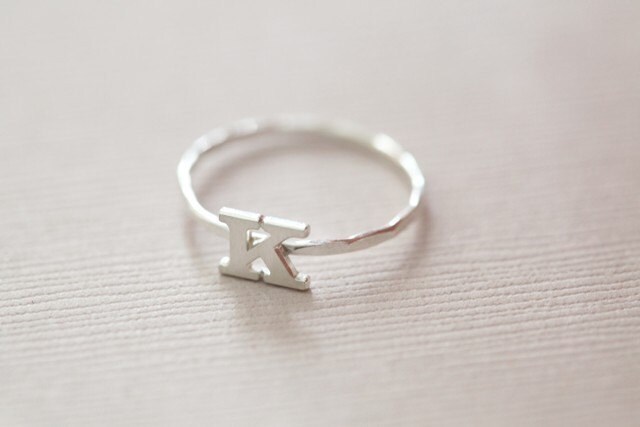 stackable initial ring monogram ring dainty ring sterling