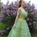 Vintage 50s Prom Dress Green Tulle Gown S XS XXS Strapless Party