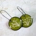 Green Enamel Earrings, Olive Green, Sterling Silver, Enamel Flower Jewelry