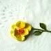 Vintage Enamel Flower Brooch - Metal - Yellow - Green - Orange