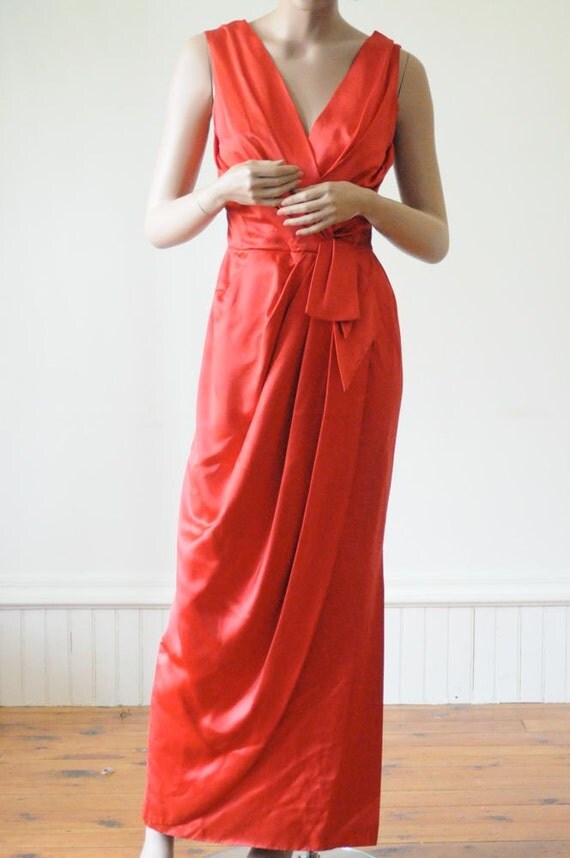 Items similar to 1950's RED Satin Gown Red Dress Hollywood in Lipstick ...