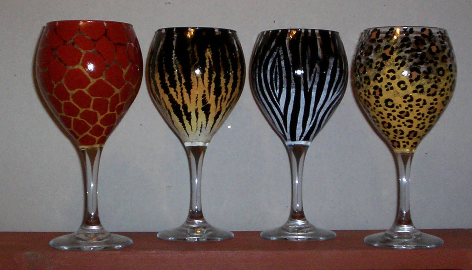 Pair of Wine Glasses Animal Print Handpainted by ourhousecraft