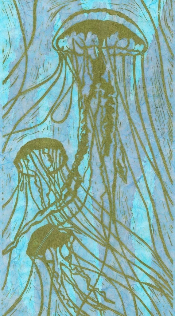 Jellyfish Original Linocut Print Second Edition