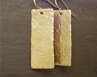 Gold Hammered Brass Rectangle Dangle Drop Statement Earrings | Gold Earrings | Geometric Earrings | Boho | Rocker | Minimalist