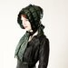 RESERVED Antique Victorian Silk Bonnet Hat - Hand Stitched Hunter Green Silk Curtain