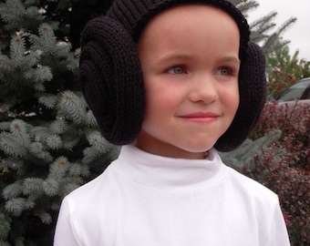 Knit Princess Leia Inspired Bun Hat, Wig, Costume, Black, Brown, Baby, Toddler, Children, Youth, Teen & Adult Sizes Star Wars Fan, Halloween