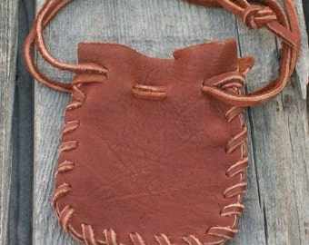 Buckskin leather pouch , Drawstring leather pouch , Crystal bag , Medicine bag