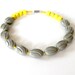 Cheerful Retro Grey and Yellow Necklace / Vintage Gray Lucite and Neon Yellow Wooden Cubes / "PLEASE WAKE UP"