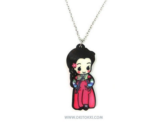 Cute Korean Hanbok Girl Necklace Charm Korean Traditional