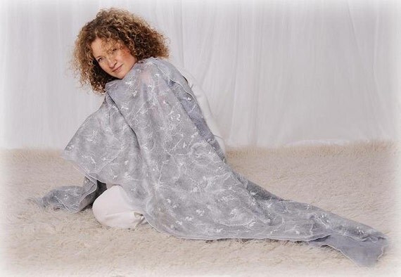 Bridal shawl- wedding shawl- gray grey shawl- felted scarf- merino wool scarf- nuno felted scarf